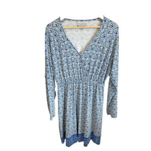 Coolibar Dress swim Cover Up Blue White Sun Protection UPF 50+‎ womans Large